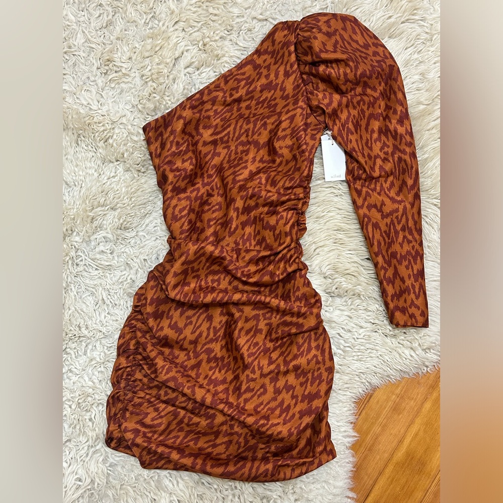 Wilfred Aritzia One Shoulder Print Mini Dress NWT